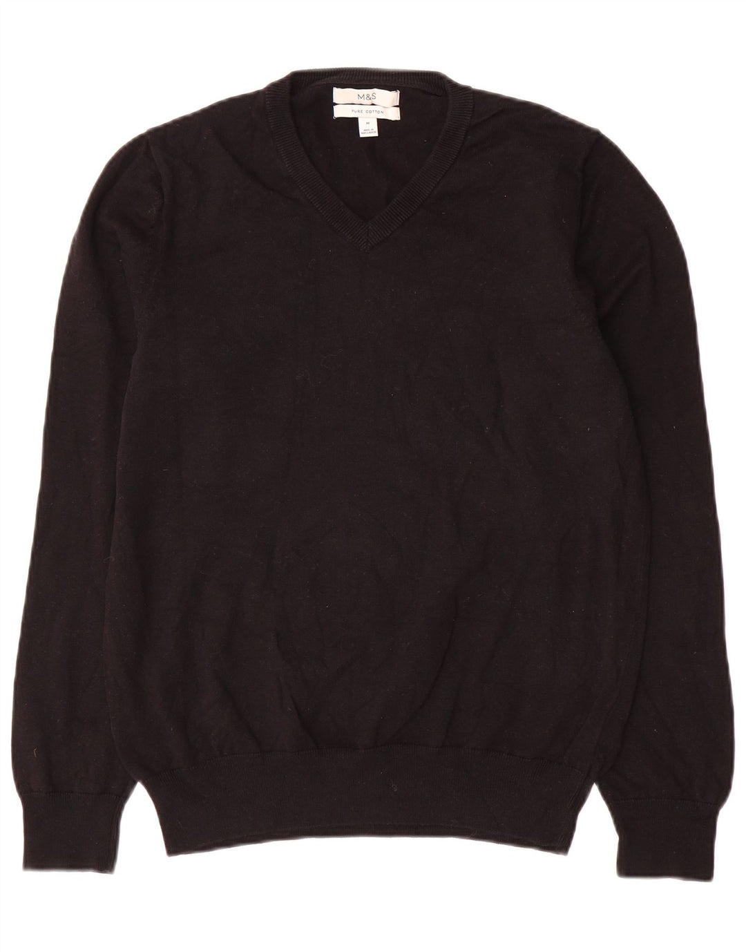 Marks & Spencer - Jersey con cuello en V para hombre, talla mediana, algodón negro