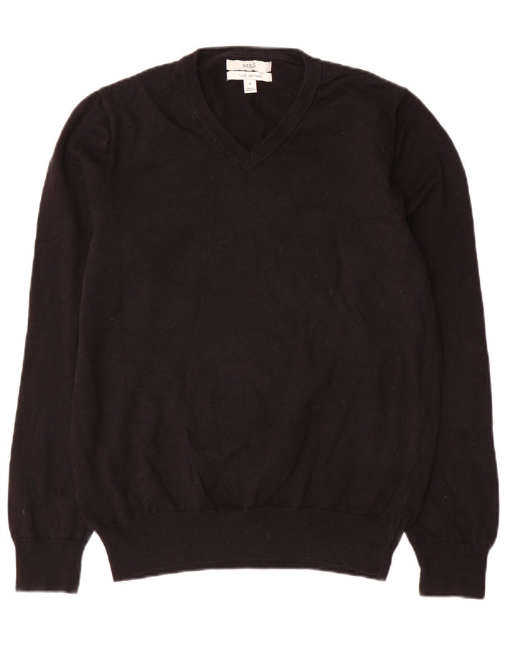 Marks & Spencer - Jersey con cuello en V para hombre, talla mediana, algodón negro