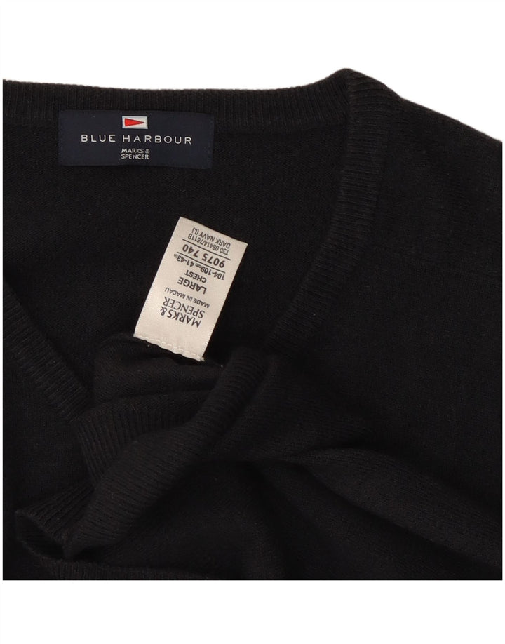Marks & Spencer Suéter tipo jersey con cuello en V azul Harbor para hombre, talla grande, azul marino