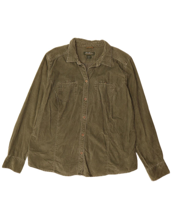 EDDIE BAUER Camisa alta de pana para mujer UK 40 XL Algodón verde