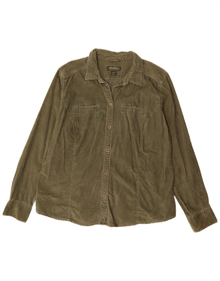 EDDIE BAUER Camisa alta de pana para mujer UK 40 XL Algodón verde
