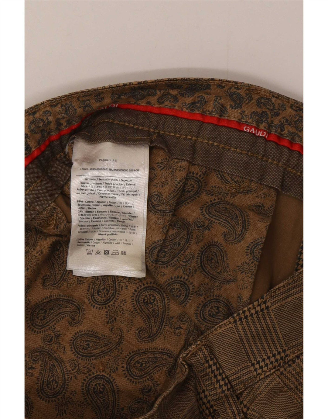 Gaudí Pantalones cortos chinos Dakota para hombre W32 Algodón a cuadros marrón medio