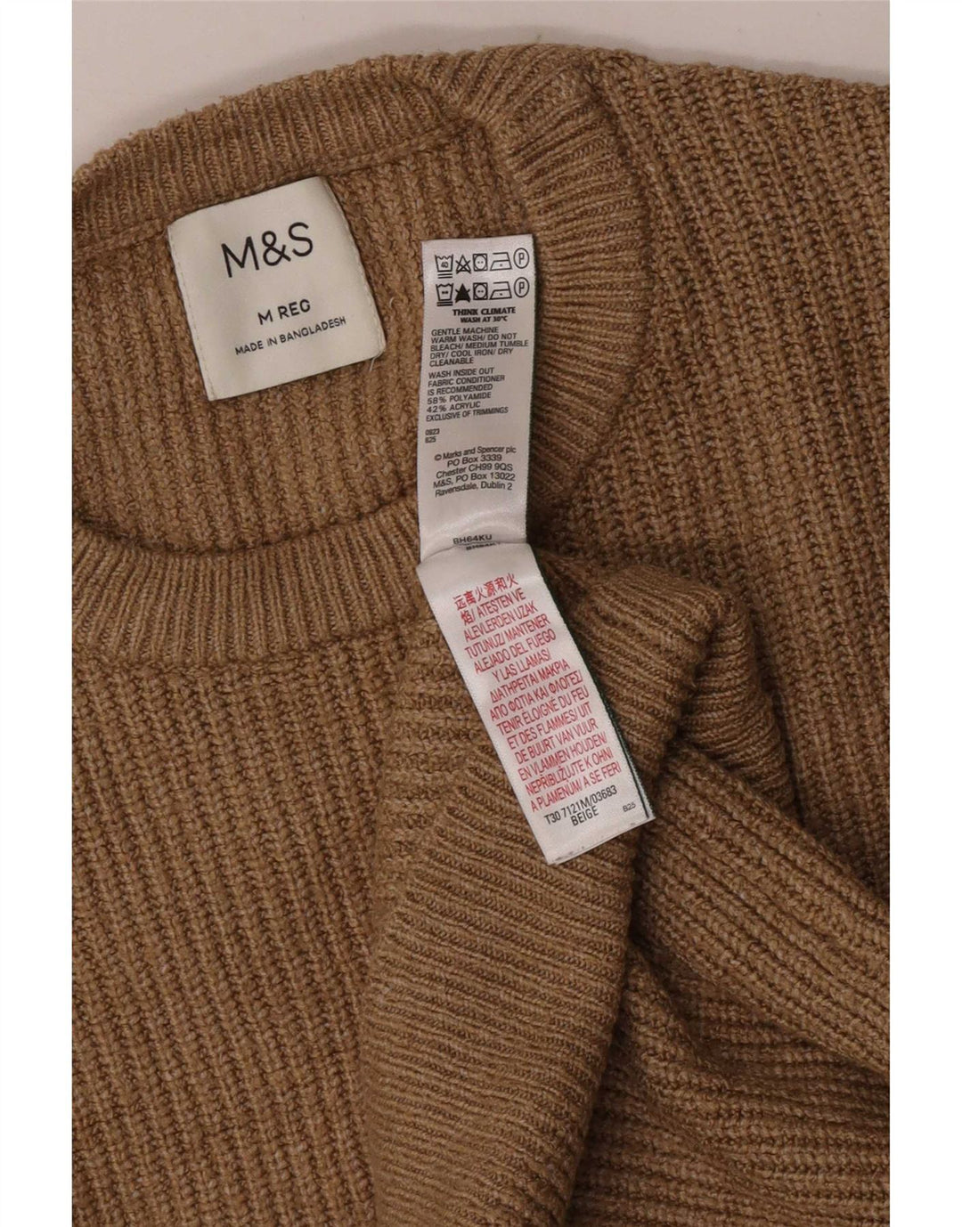 Marks & Spencer Jersey De Cuello Redondo Para Hombre Poliamida Beige Medio
