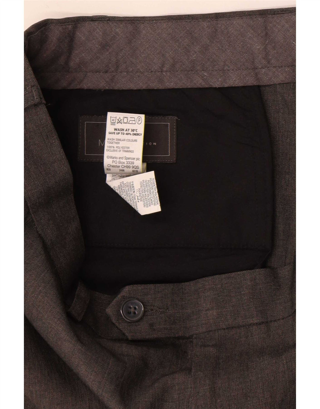 Marks & Spencer Pantalón de traje de corte regular para hombre W38 L31 Poliéster gris