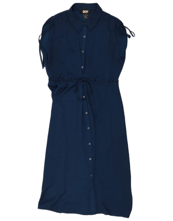 Dkny Vestido camisero de manga corta para mujer US 10 Grande Azul marino Poliéster