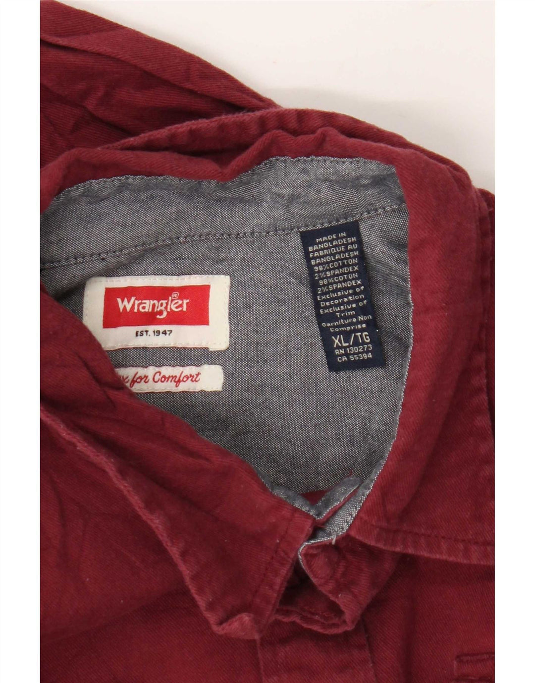 Camisa Wrangler Hombre XL Algodón Burdeos