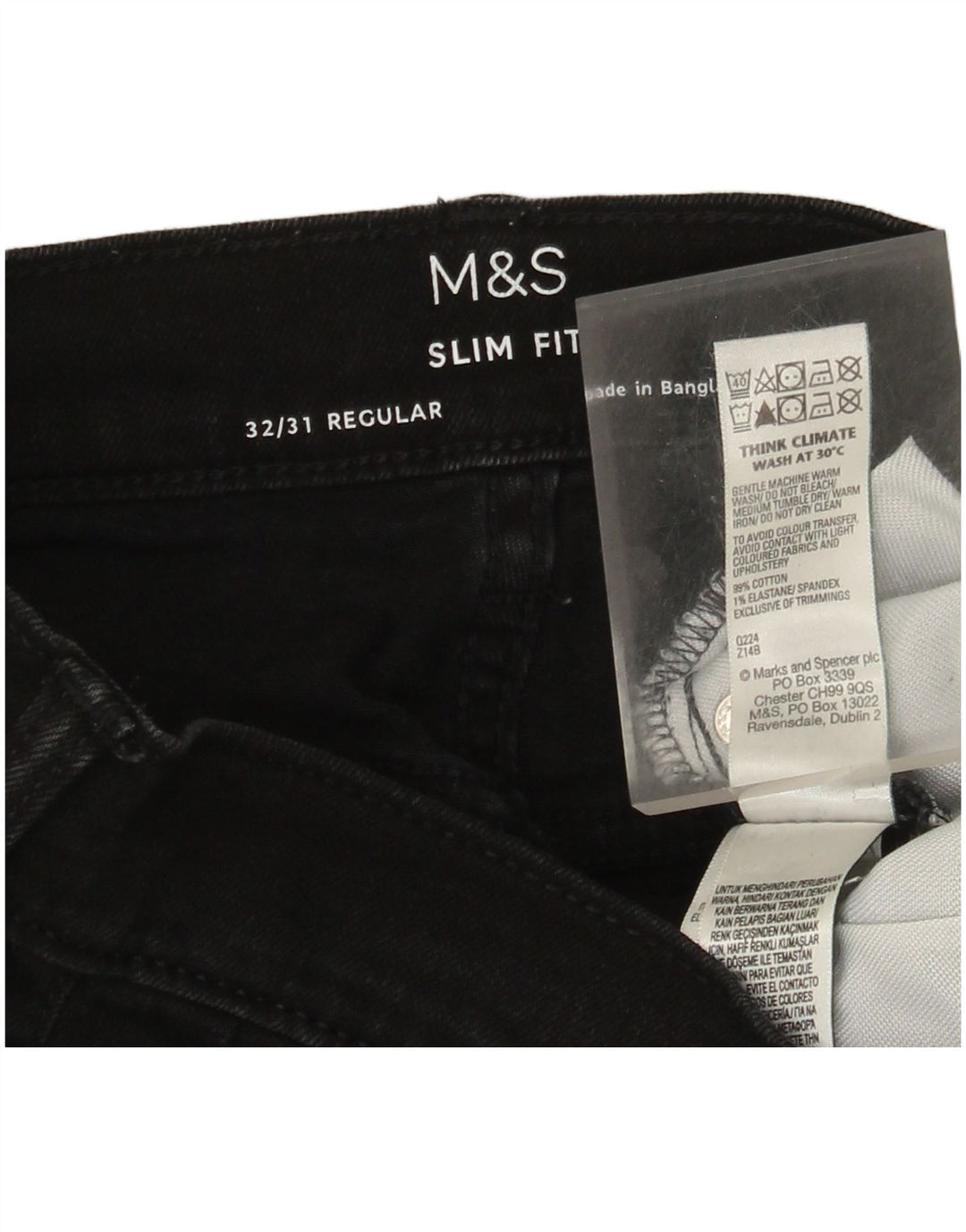 Marks & Spencer Vaqueros ajustados regulares para hombre W32 L31 Algodón negro