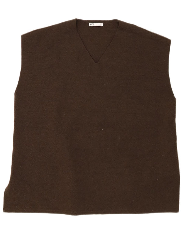Zara Mujer Chaleco Camiseta Sin Mangas UK 46 Grande Poliéster Verde