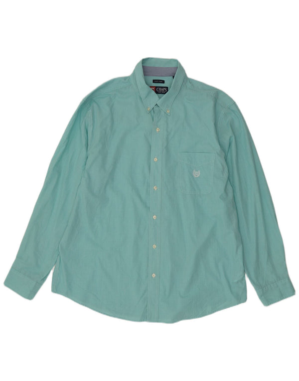 Chaps Mens Shirt 2XL Turquoise Houndstooth Cotton