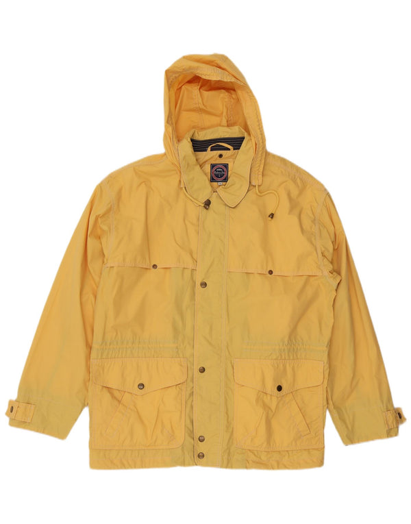 Vintage hombres con capucha chaqueta utilitaria Reino Unido 38 poliéster amarillo medio