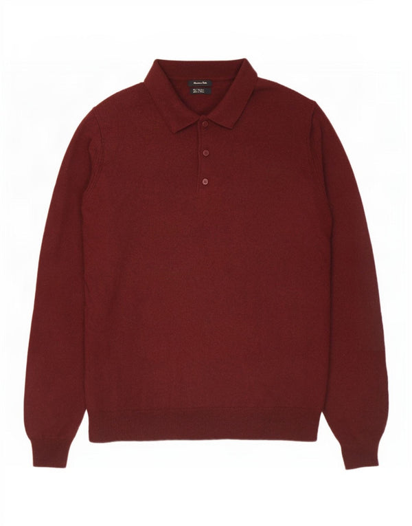 Massimo Dutti Mens Polo Neck Jumper Sweater Large Burgundy Wool