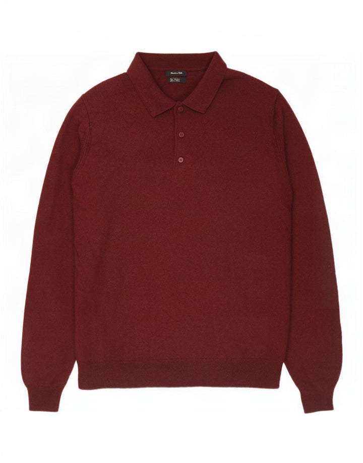 Massimo Dutti Hombre Polo Neck Jumper Sweater Large Lana Burdeos