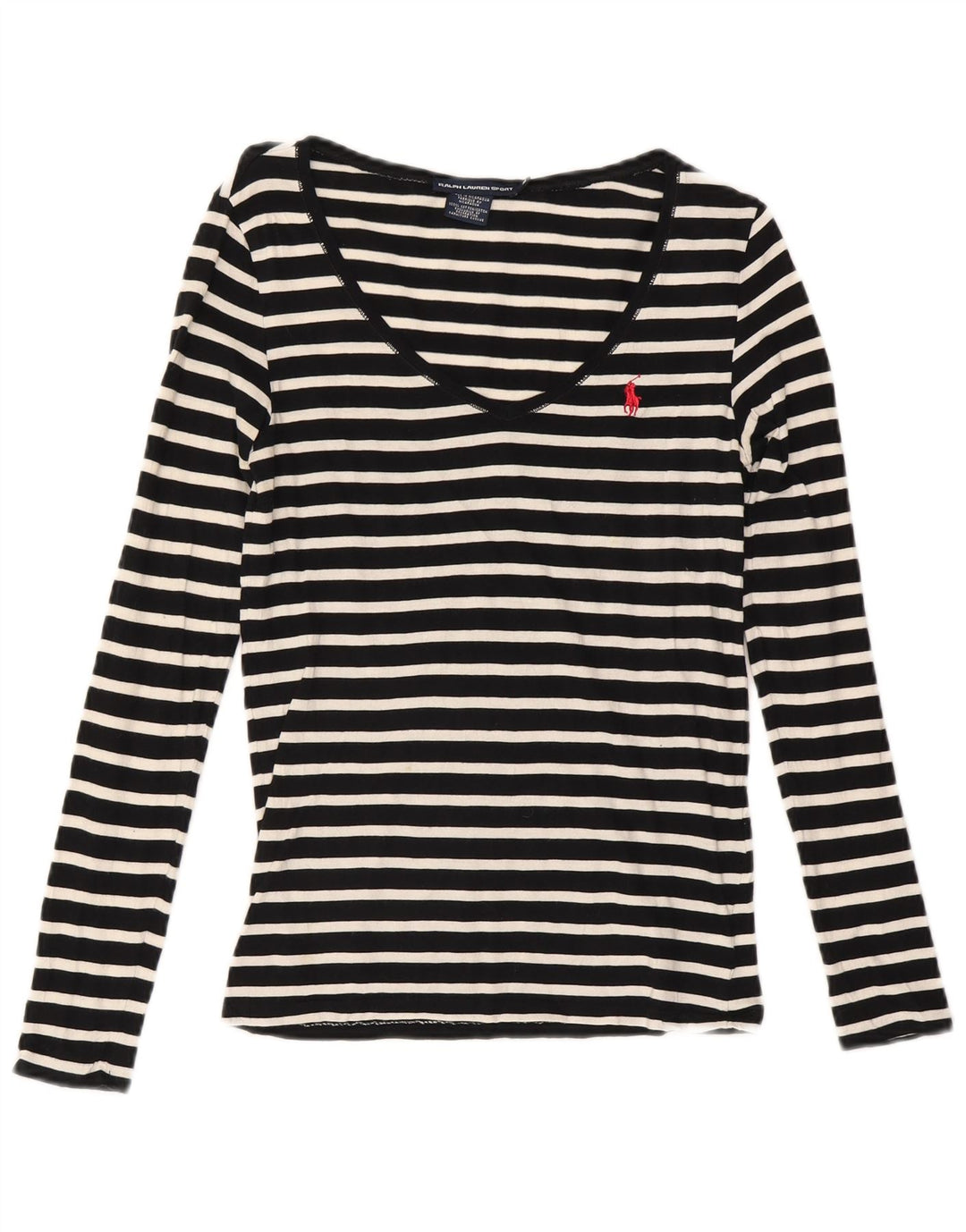 Ralph Lauren Top para mujer de manga larga UK 12 Algodón a rayas negro mediano