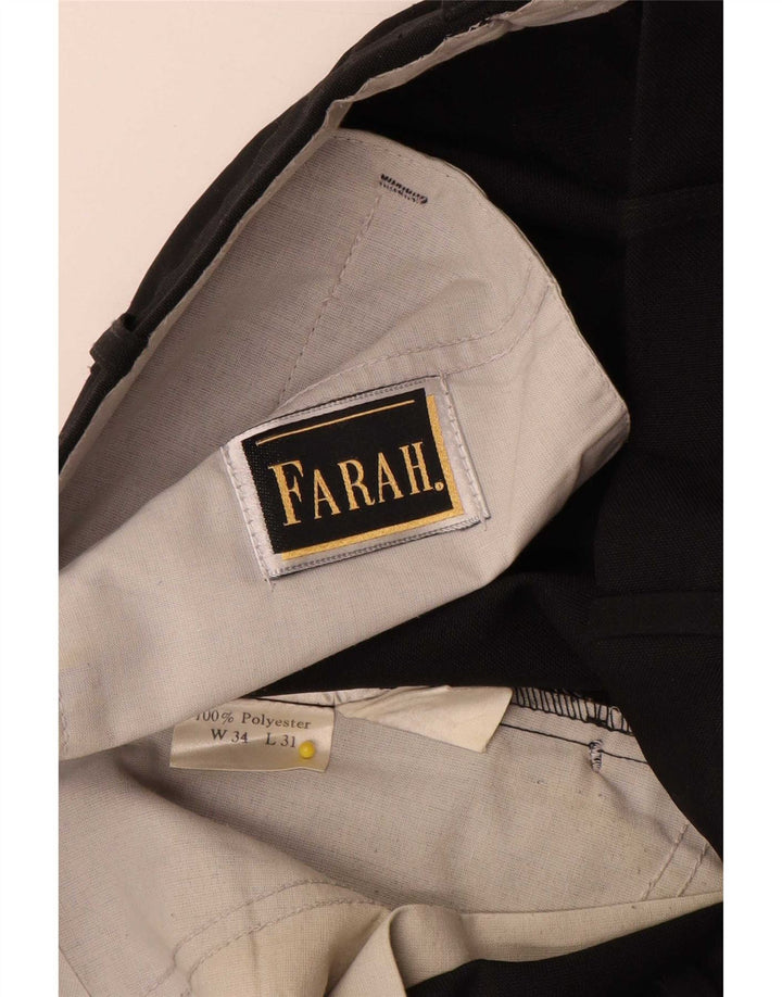 Farah Pantalones de traje con pinzas para hombre W34 L31 Poliéster negro