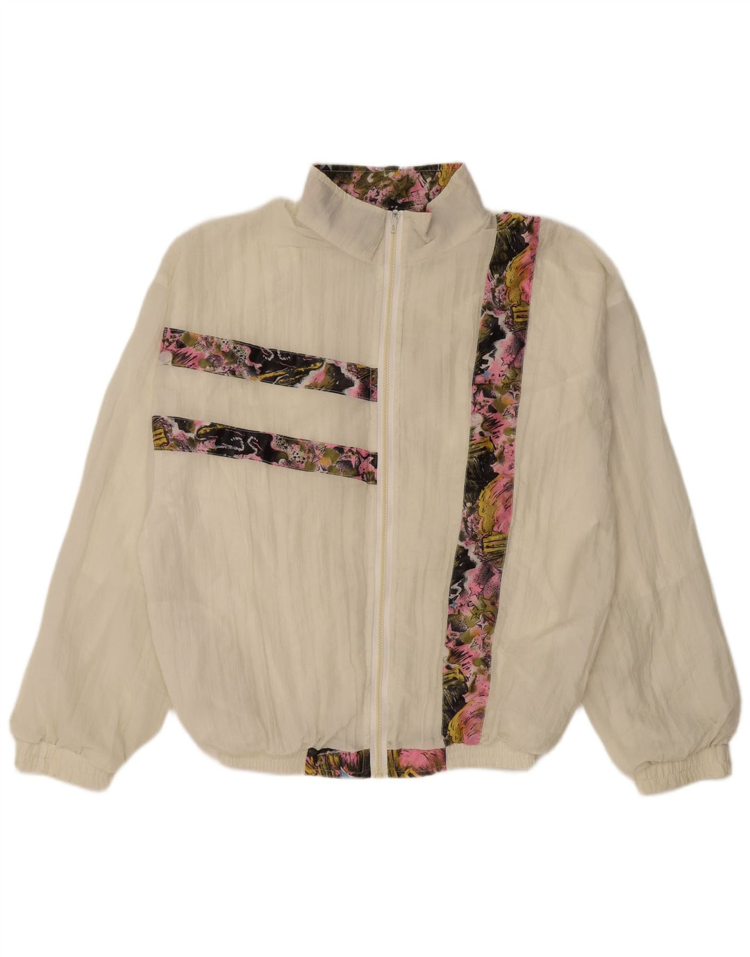 VINTAGE Mujer Gráfico Chándal Top Chaqueta Reino Unido 16 Grande Off White