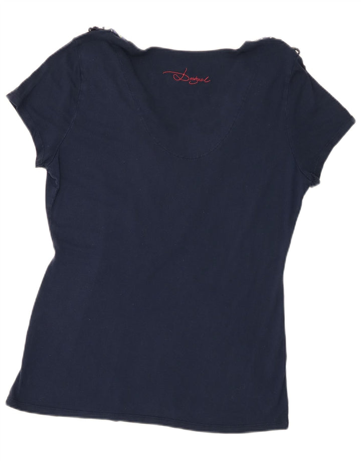 Desigual Mujer Camiseta Gráfica Top UK 18 XL Azul Marino Patchwork