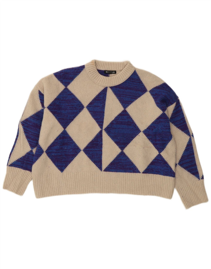 Whistle Suéter corto con cuello redondo para mujer UK 10 Small Beige Wool