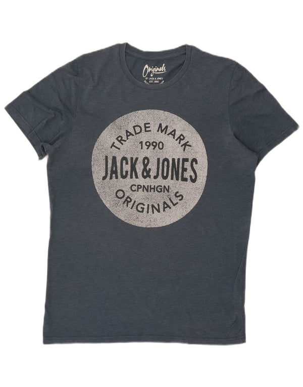 Jack & Jones - Camiseta gráfica para hombre, talla grande, algodón azul
