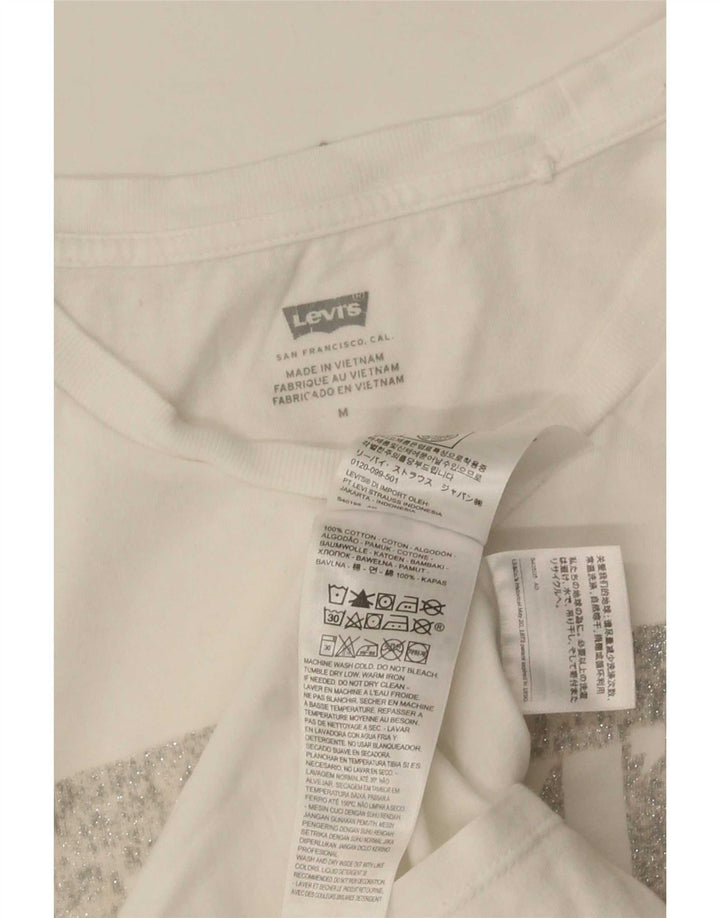 Levi's Camiseta gráfica para mujer Top UK 12 Medium White Cotton