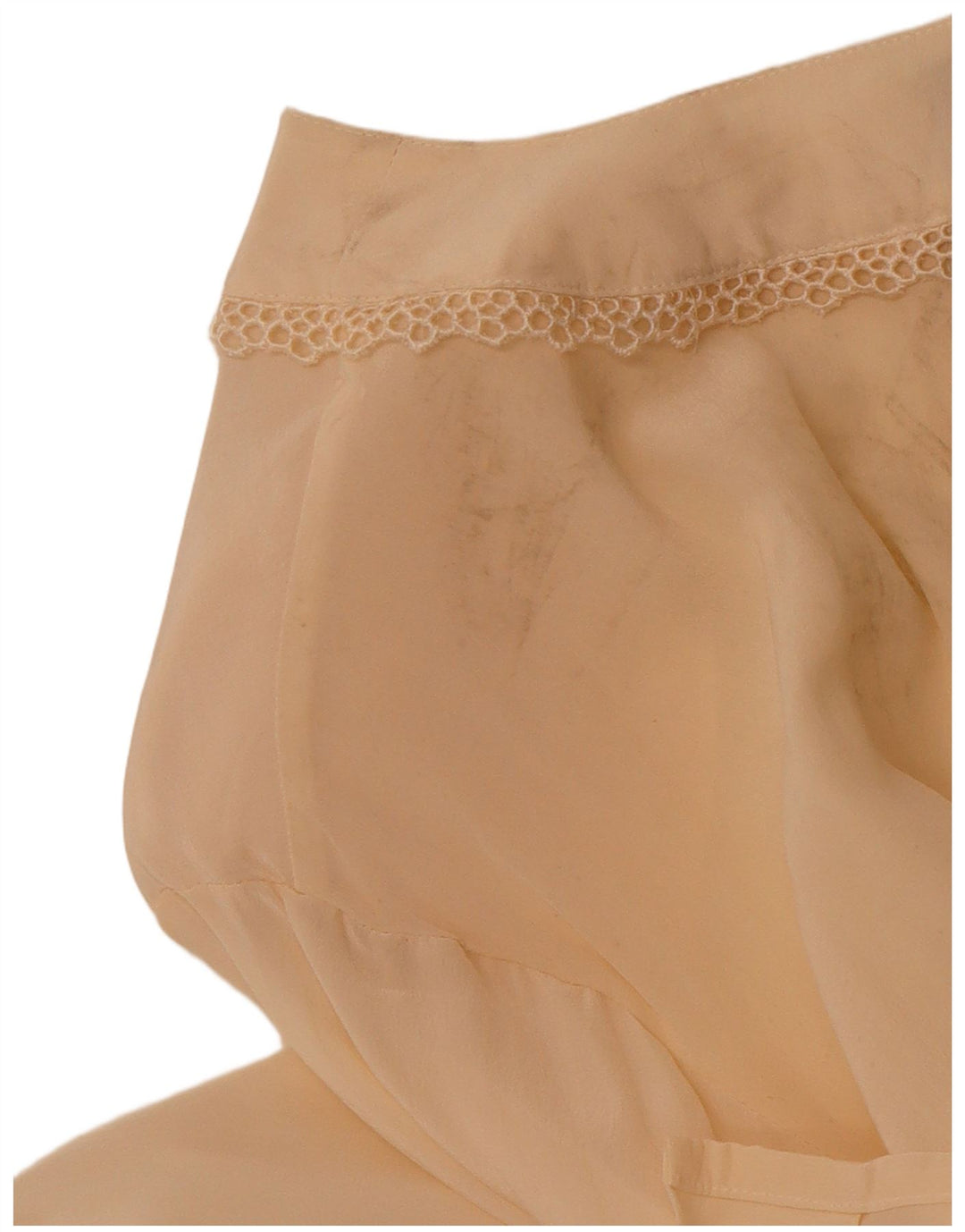 VINTAGE Mujer Ver a través de blusa camisa Reino Unido 14 Seda Beige Mediana