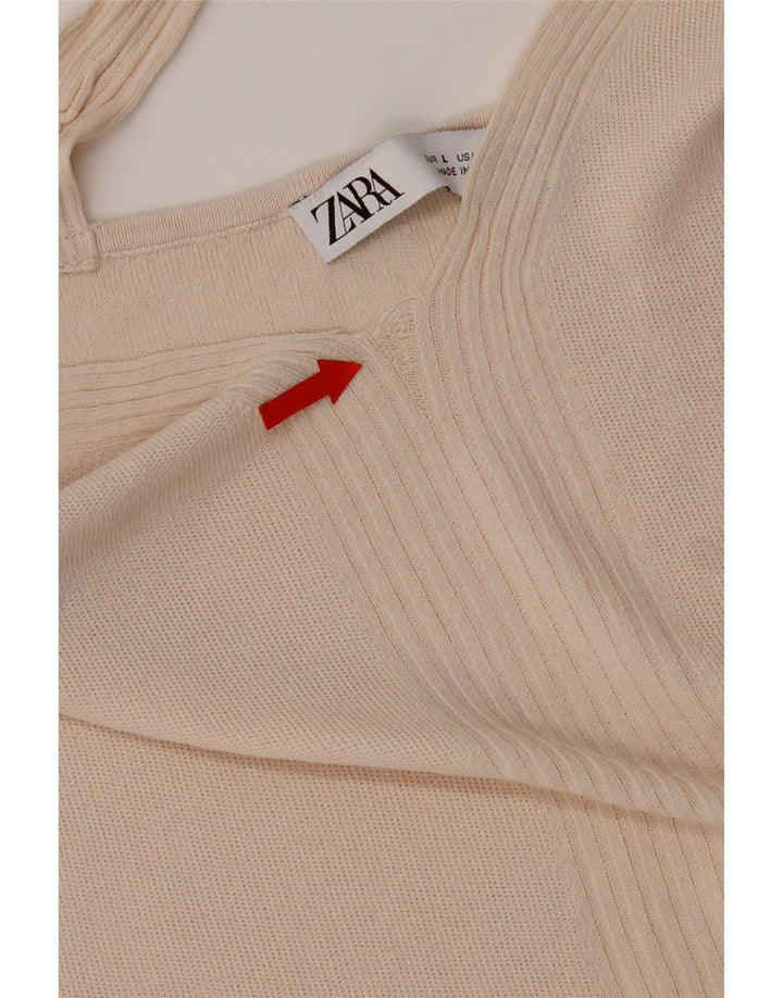 Zara Mujer Crop Cami Top UK 44 Large Viscosa Beige