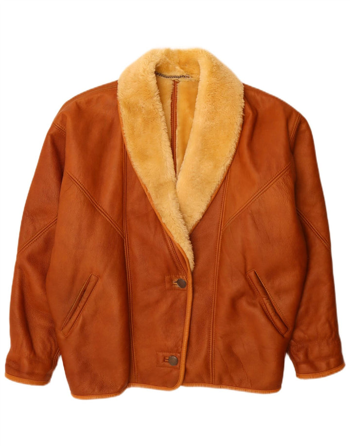 Vintage mujer chaqueta de piel de gran tamaño Reino Unido 16 marrón grande