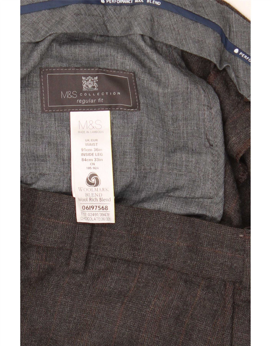 Marks & Spencer Pantalones de traje rectos de corte regular para hombre W36 L33 Lana gris