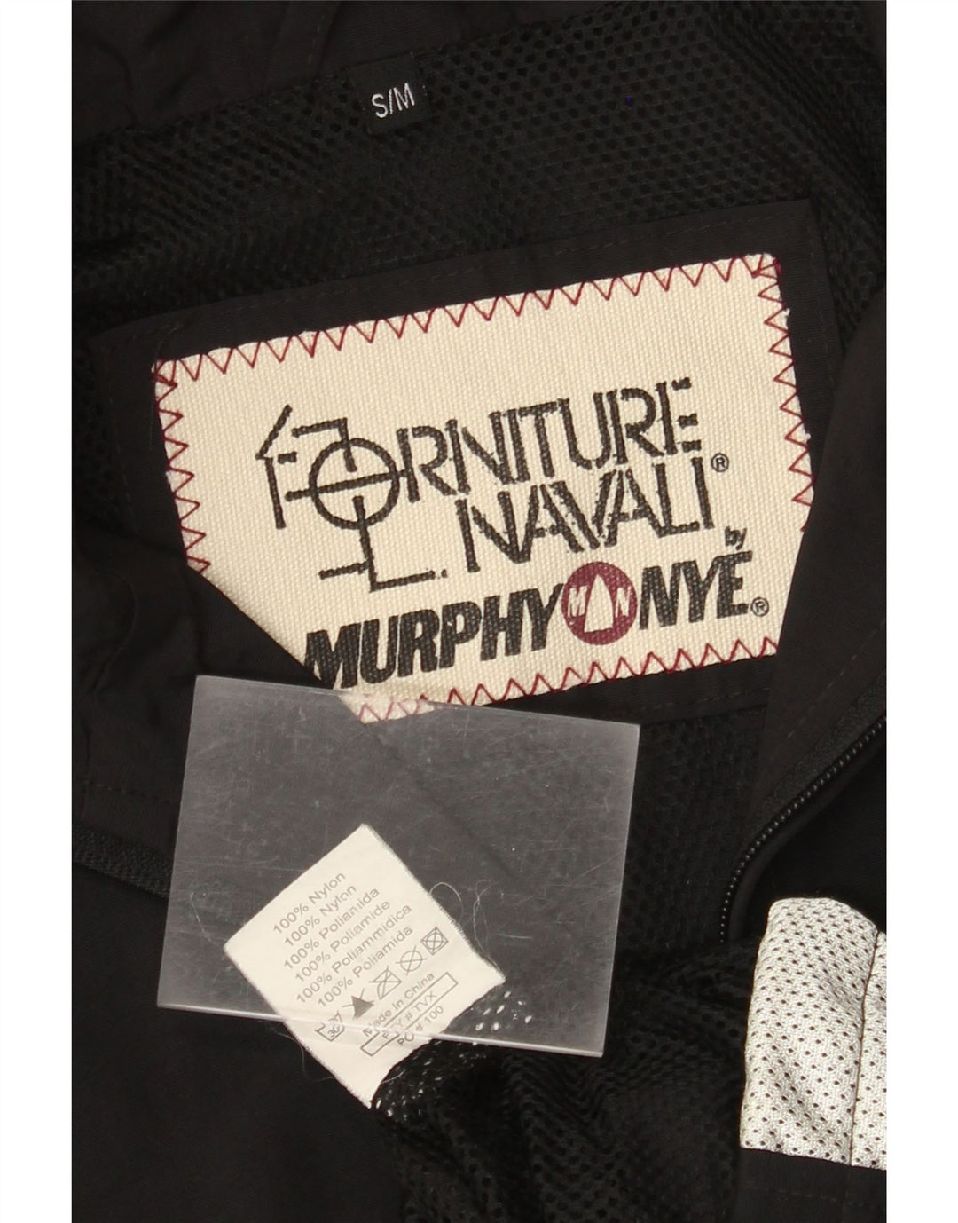 MURPHY & NYE Chaqueta impermeable gráfica para hombre UK 36 Small Black Colourblock Nylon