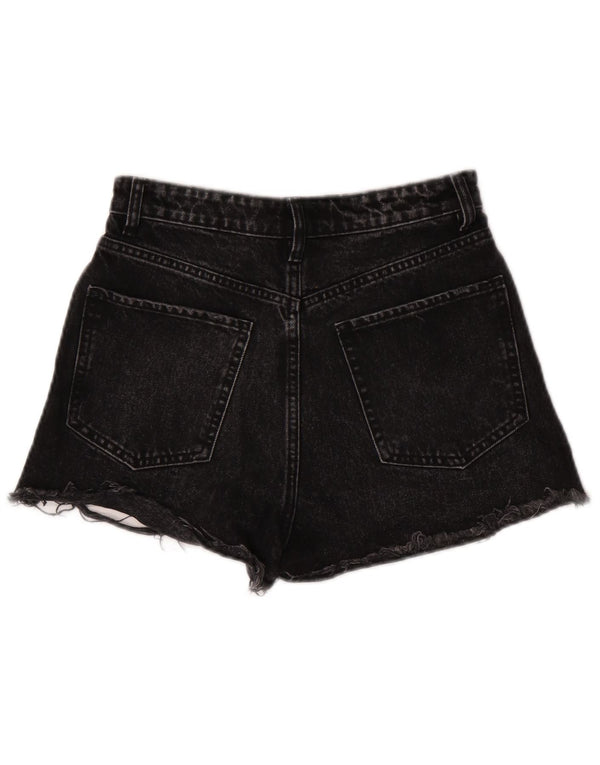 Zara Womens Wide Leg High Waist Denim Shorts EU 36 XS W26 Black Cotton
