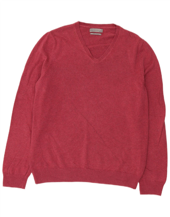 Marks & Spencer Jersey con cuello en V para hombre de algodón burdeos medio