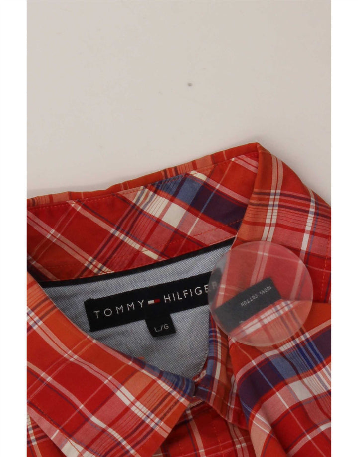 Camisa Tommy Hilfiger para hombre de algodón a cuadros naranja grande