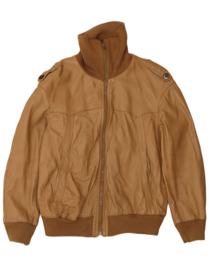 Vintage hombres militar bombardero chaqueta de cuero Reino Unido 38 medio beige