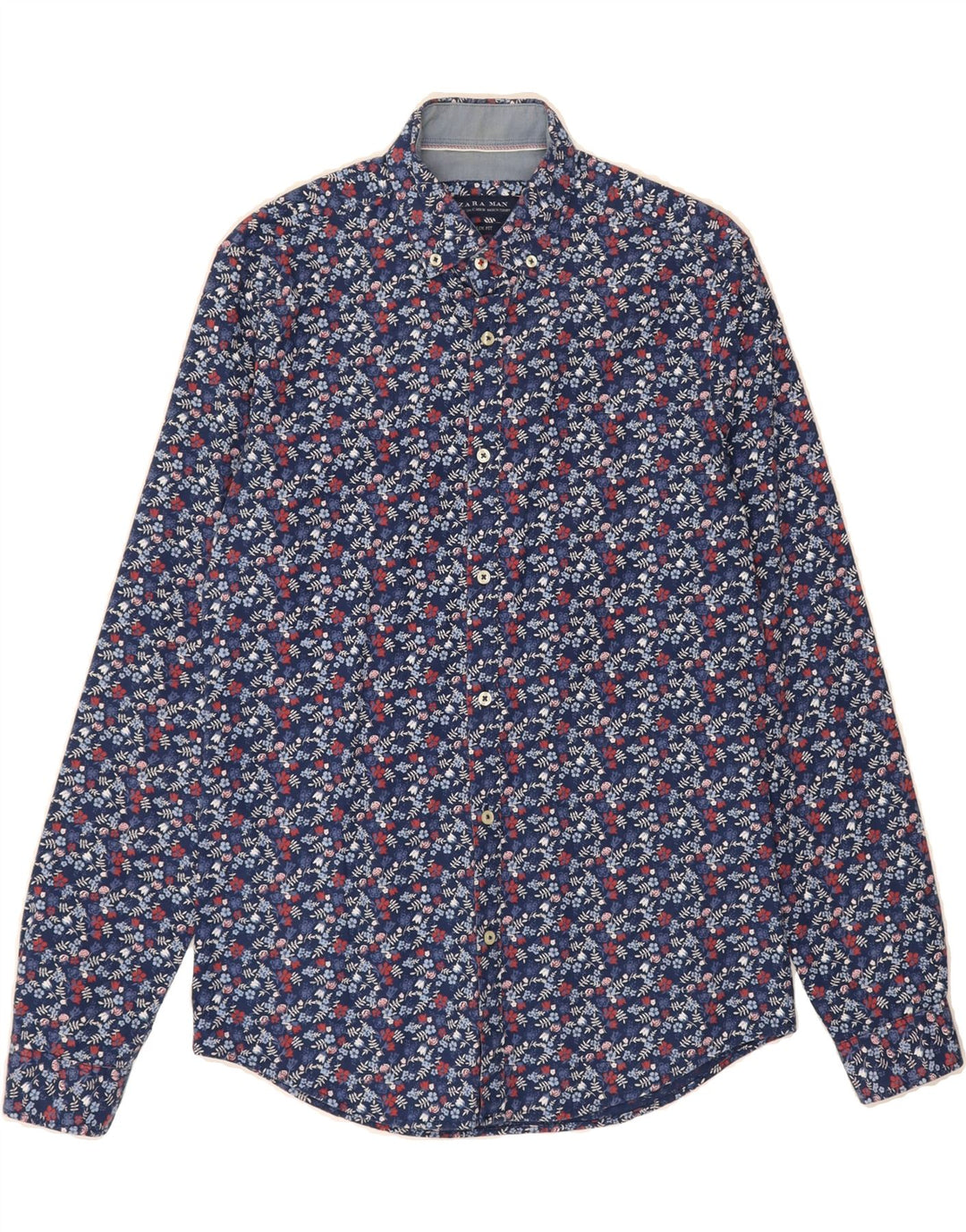 ZARA Mens Slim Fit Shirt Small Navy Blue Floral Vintage Zara and Second-Hand Zara from Messina Hembry 