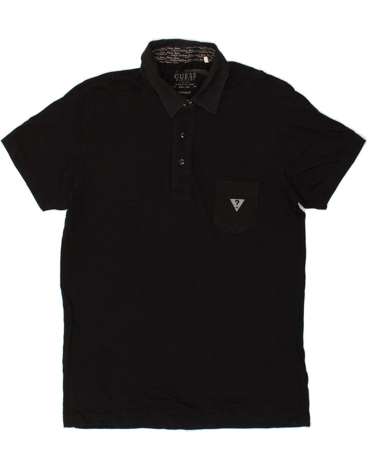 GUESS Polo gráfico para hombre grande negro
