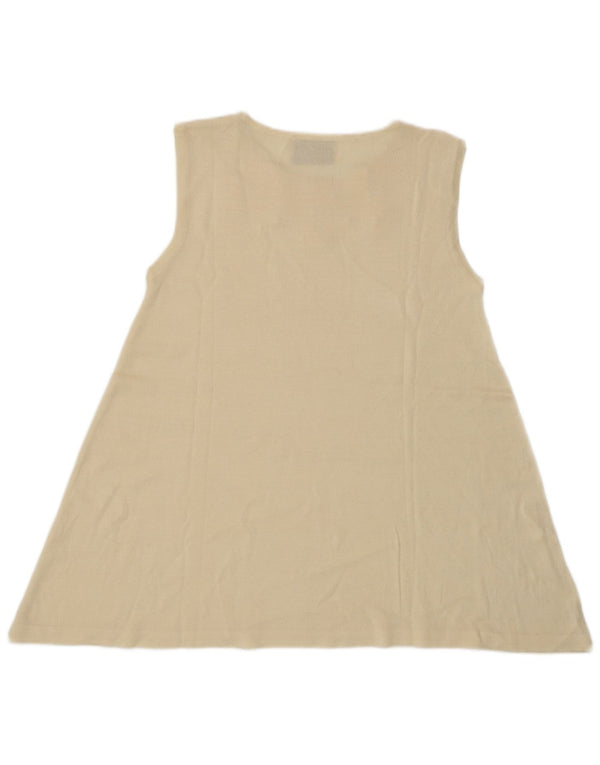 Vintage mujer blusa sin mangas Top Reino Unido 8 pequeño off blanco floral