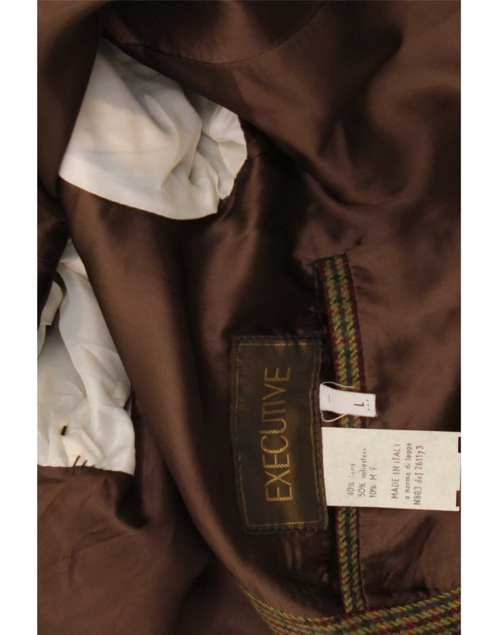 Vintage hombres 2 botones Blazer chaqueta Reino Unido 40 grande caqui comprobar lana