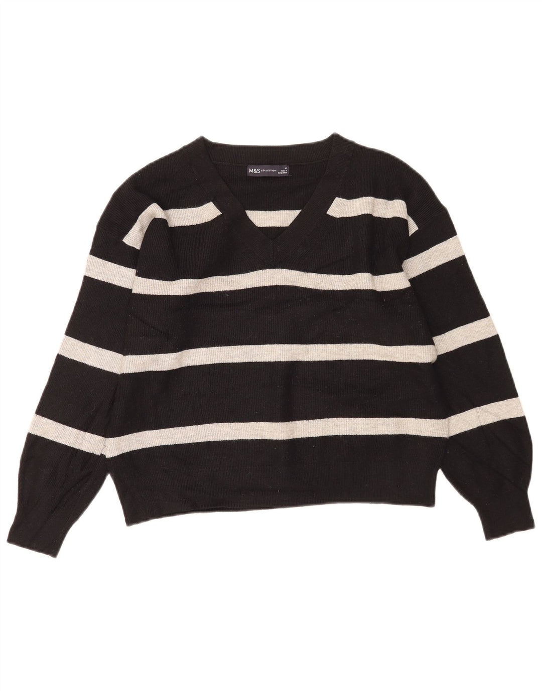 Marks & Spencer Suéter con Cuello en V para Mujer UK 44 Mediano Rayas Negras