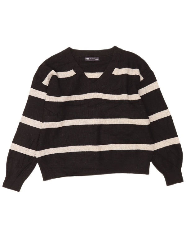 Marks & Spencer Suéter con Cuello en V para Mujer UK 44 Mediano Rayas Negras