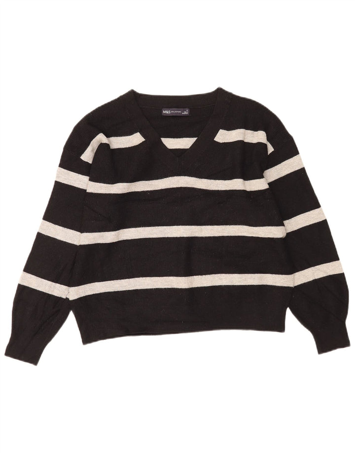 Marks & Spencer Suéter con Cuello en V para Mujer UK 44 Mediano Rayas Negras