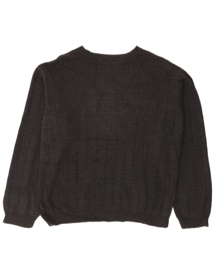 IZOD Jersey con cuello barco para hombre, jersey de algodón a cuadros gris grande