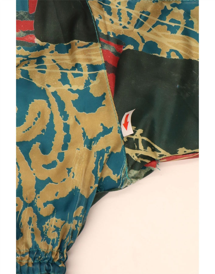 Vintage hombres con capucha cortavientos abrigo Reino Unido 38 medio verde patchwork poliéster