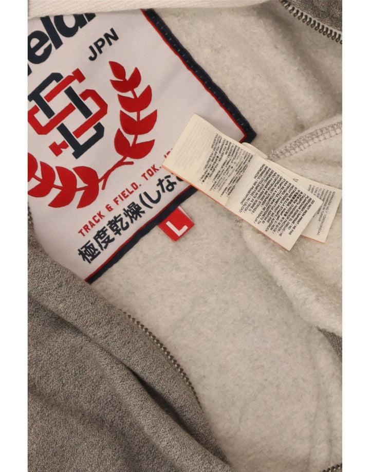 Superdry Sudadera con capucha y cremallera gráfica para hombre de algodón gris grande