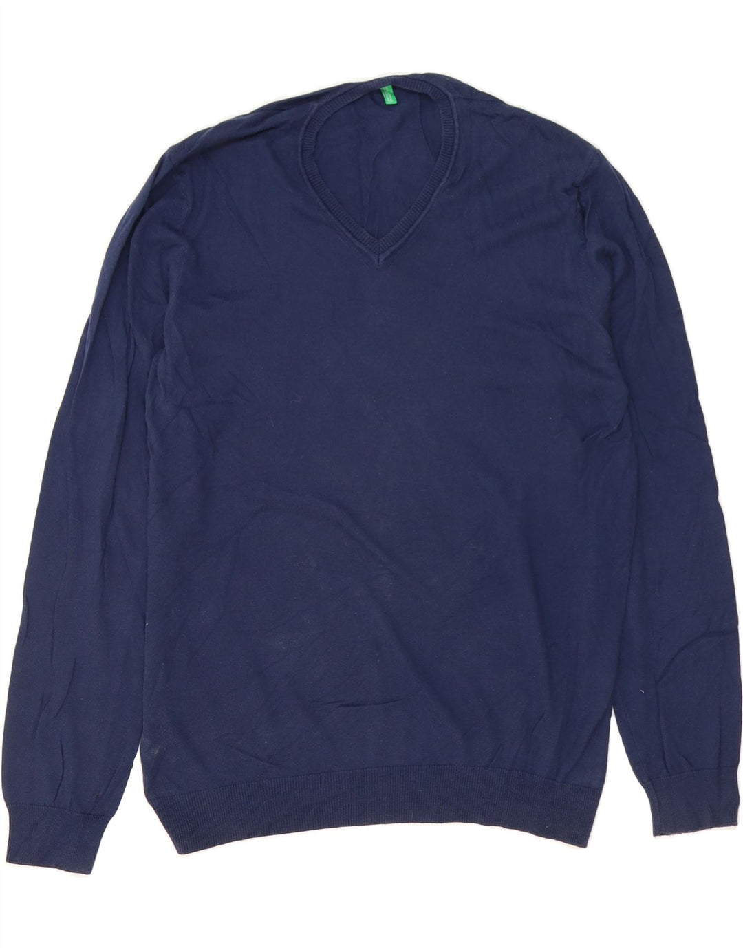 BENETTON Mens V-Neck Jumper Sweater Medium Navy Blue Vintage Benetton and Second-Hand Benetton from Messina Hembry 
