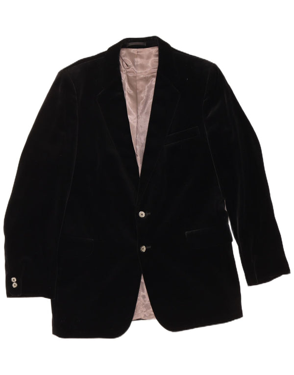 SHANNON Chaqueta tipo blazer de terciopelo con 2 botones para hombre UK 40 Large Black