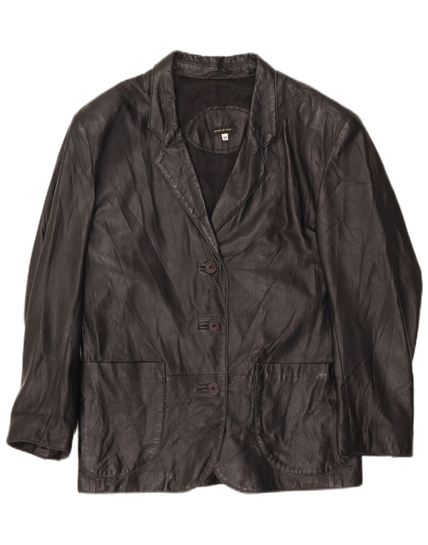 Vintage mujer 3 botones cuero Blazer chaqueta IT 42 medio negro
