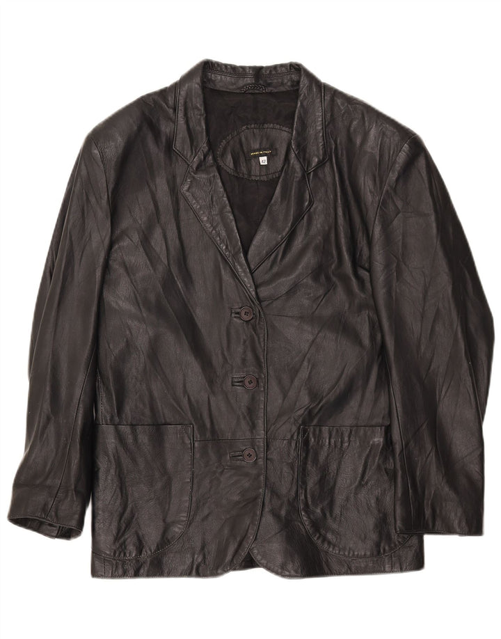 Vintage mujer 3 botones cuero Blazer chaqueta IT 42 medio negro