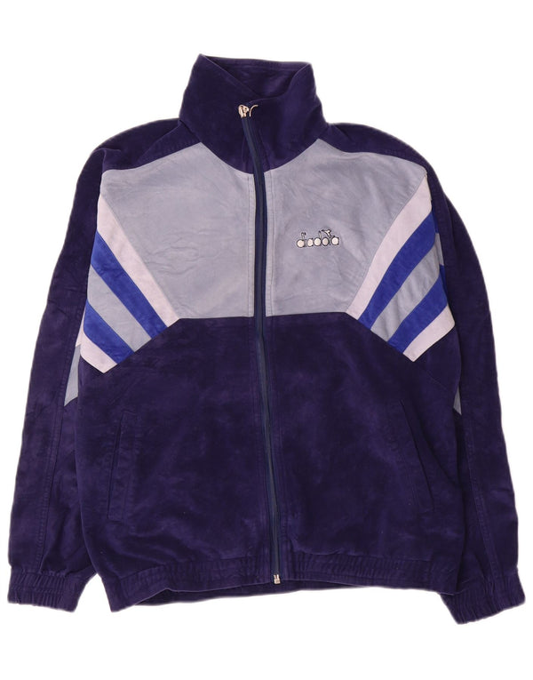 Diadora Chaqueta de chándal de terciopelo para hombre UK 36 Small Azul marino Colorblock