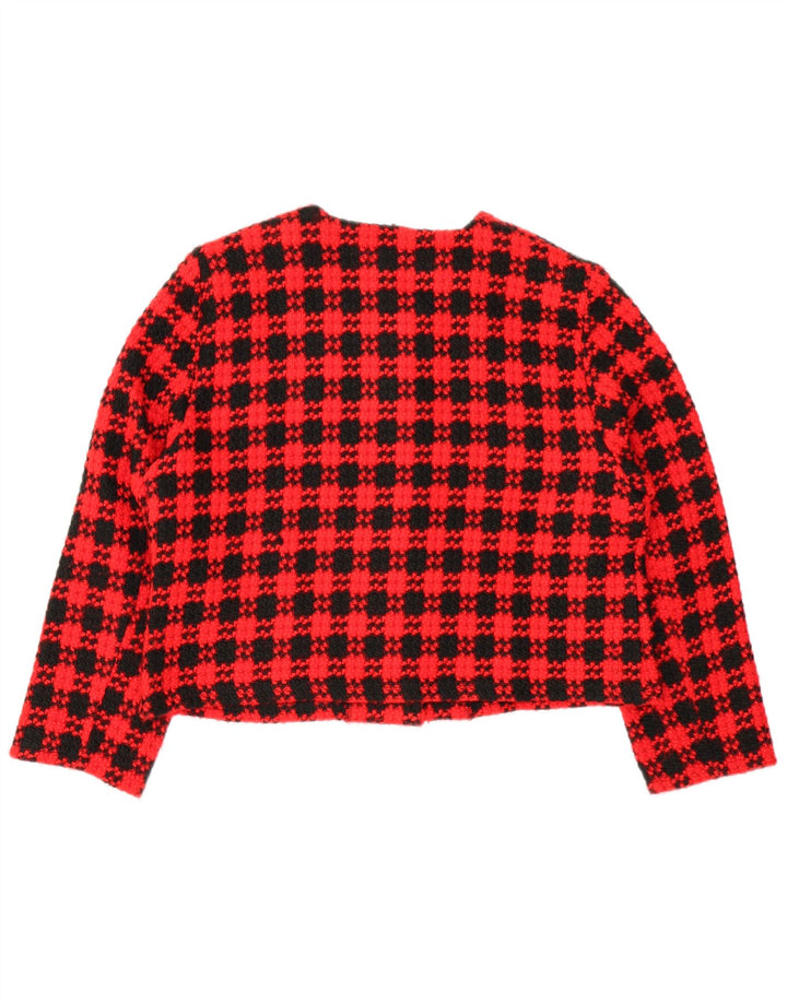 VINTAGE Mujer Crop 4 Botón Blazer Chaqueta Reino Unido 18 XL Rojo Check