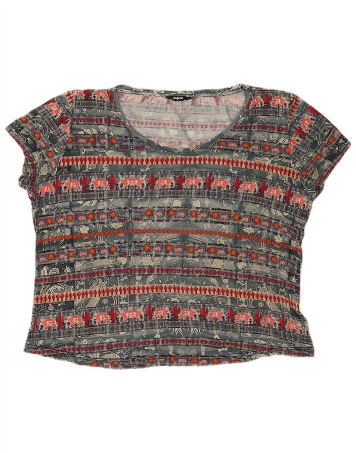 DESIGUAL Camiseta gráfica para mujer Top UK 20 2XL Gris Viscosa
