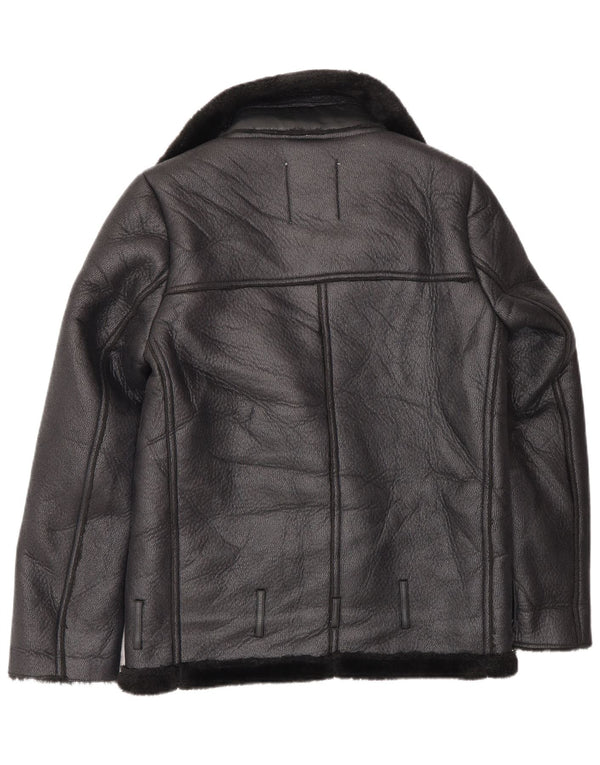 Zara Chaqueta Sherpa Motera De Corte Holgado De Gran Tamaño para Mujer UK 6 XS Poliéster Negro